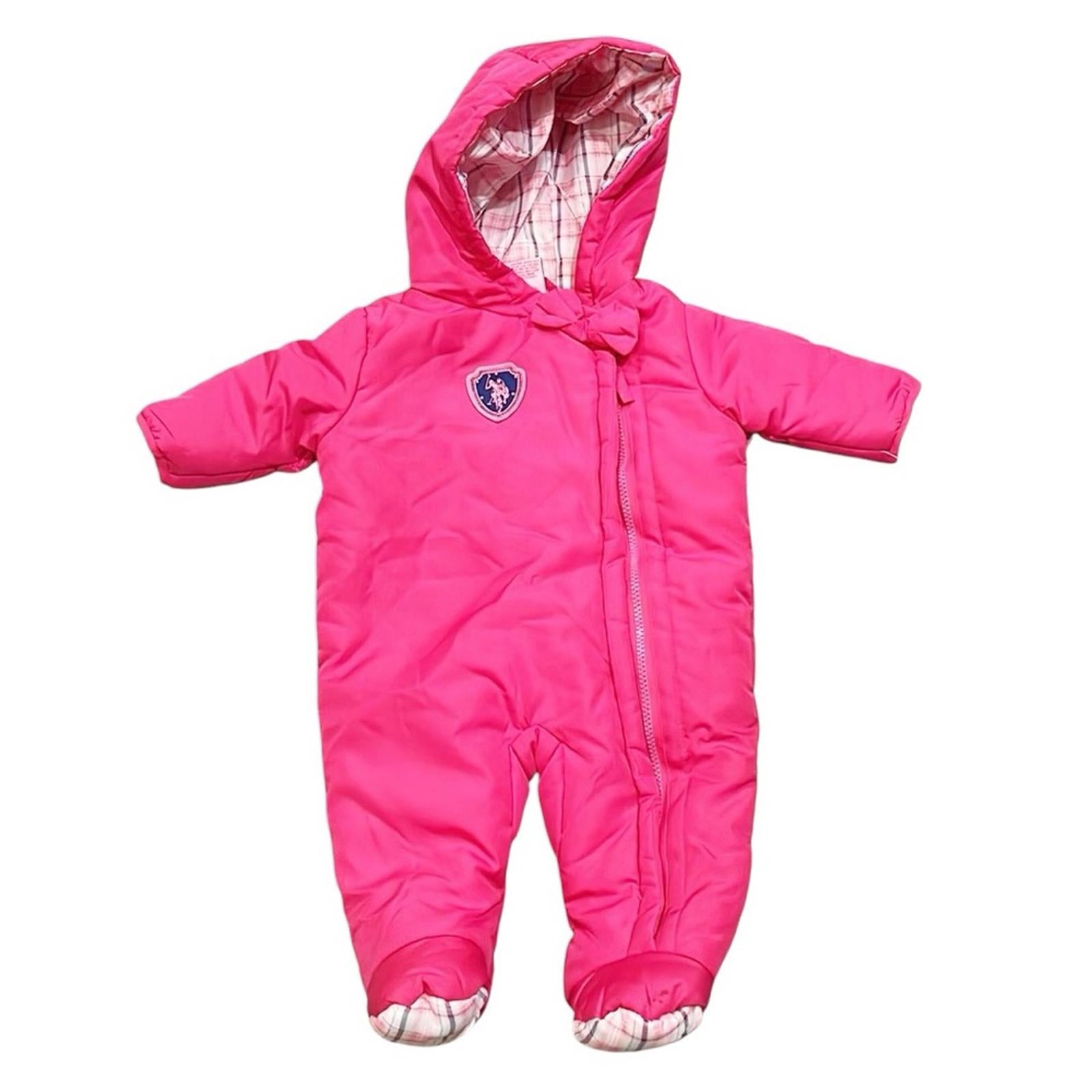 NEW U.S. Polo Assn Hooded Outerwear Pink Puffer Footies, Pink, Size 3/6M w/o Tag