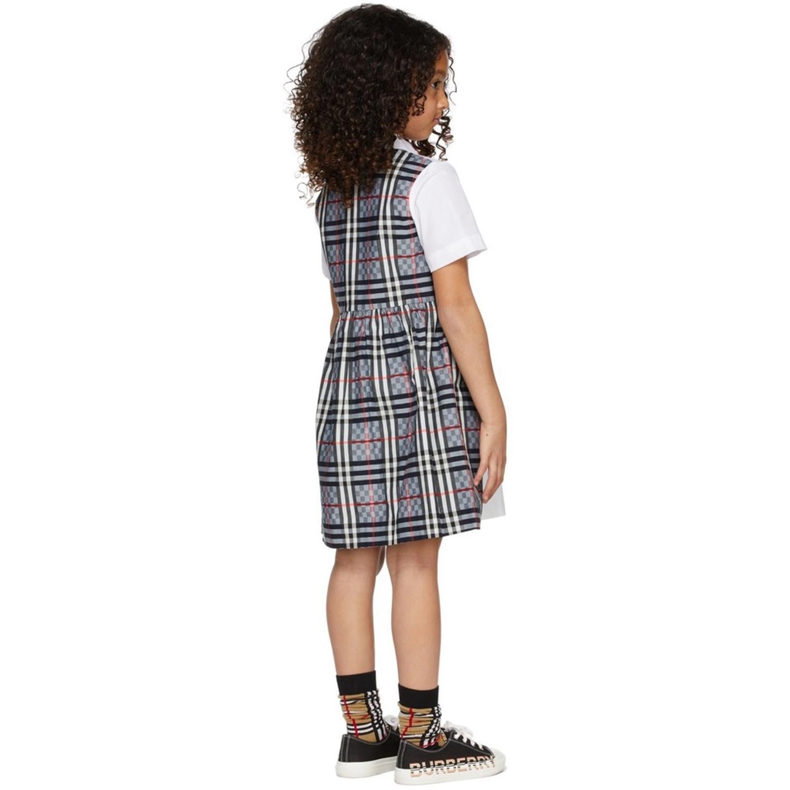 Burberry Chequerboard Panel Stretch Cotton Polo Shirt Dress, Size 12Y New w/Tag