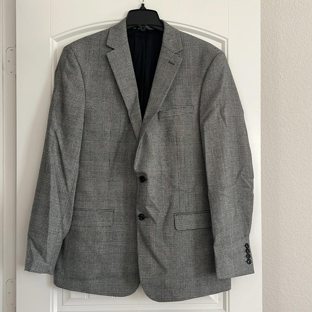 Bar III Glen Plaid Skinny-Fit Suit Jacket in Black/White Size 44L New w/Tag $425