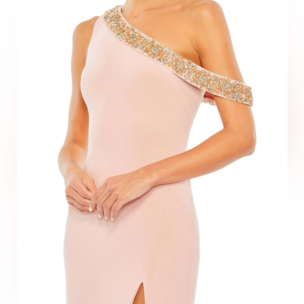 Mac Duggal Beaded Drop Shoulder Jersey Gown, Size 12 New with Tag