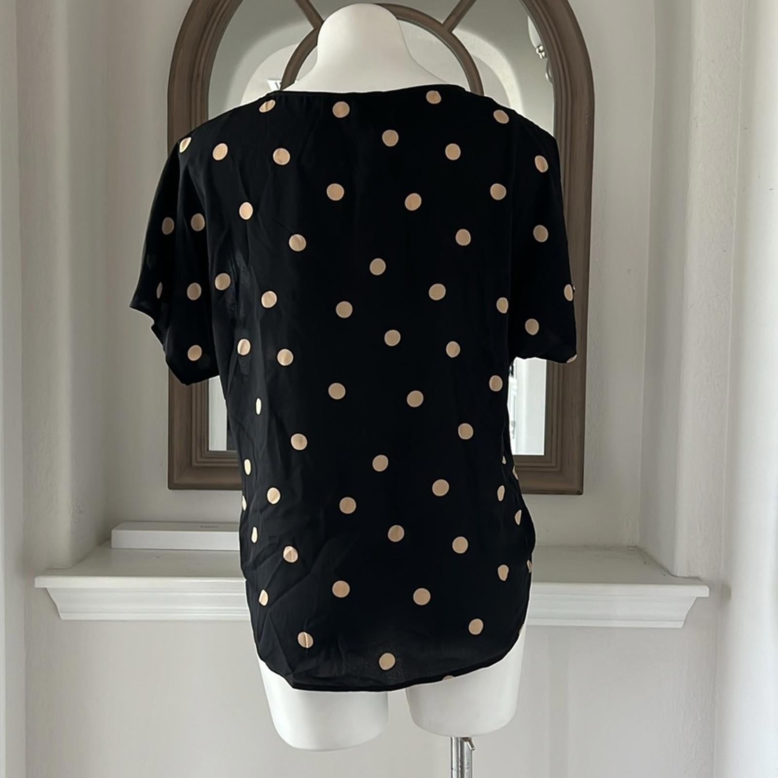 Anne Klein Large Dot Bateau Neck Short Sleeve Blouse, NWT, Size M