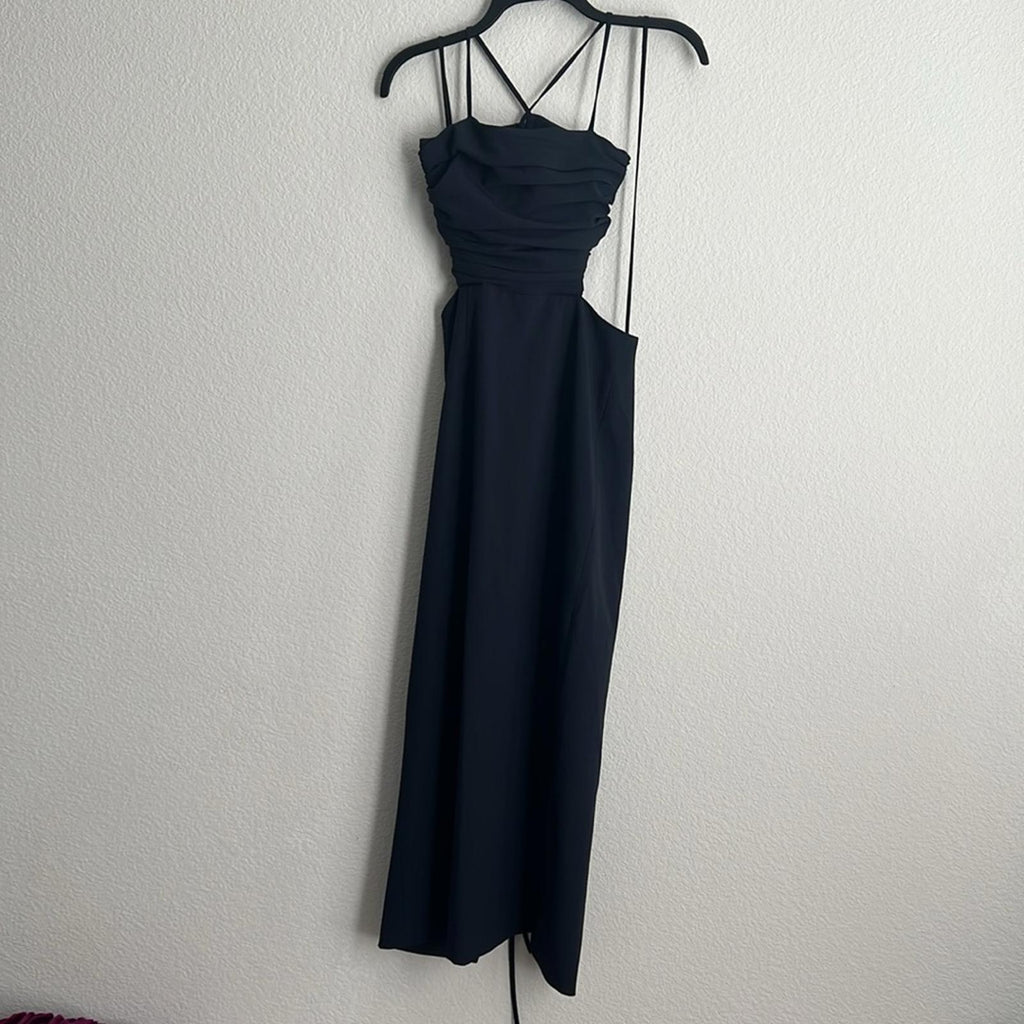 Cinq à Sept Judy Ruched Midi Dress in Navy, Size 0 NEW w/Tag $425