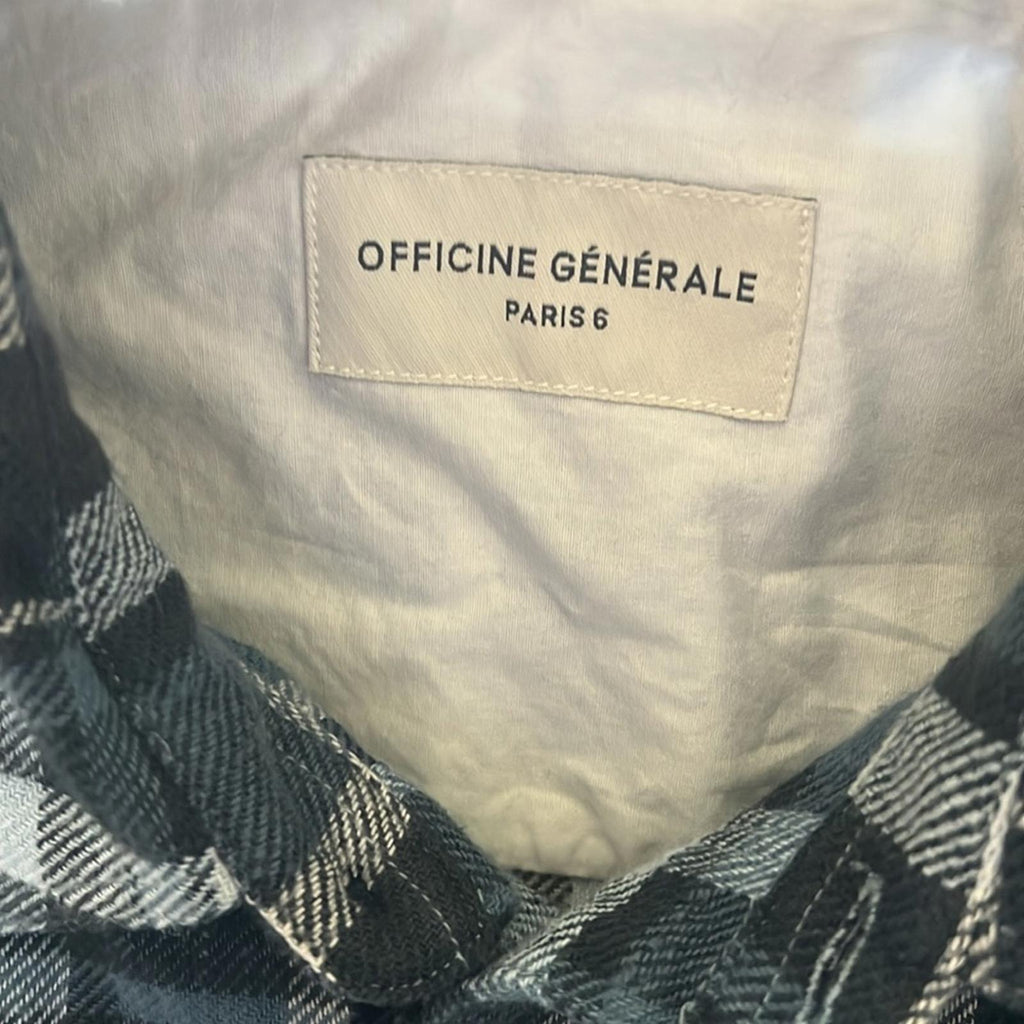 Officine Générale Ahmad Twill Check Button Down Shirt, Size L New w/Tag $395