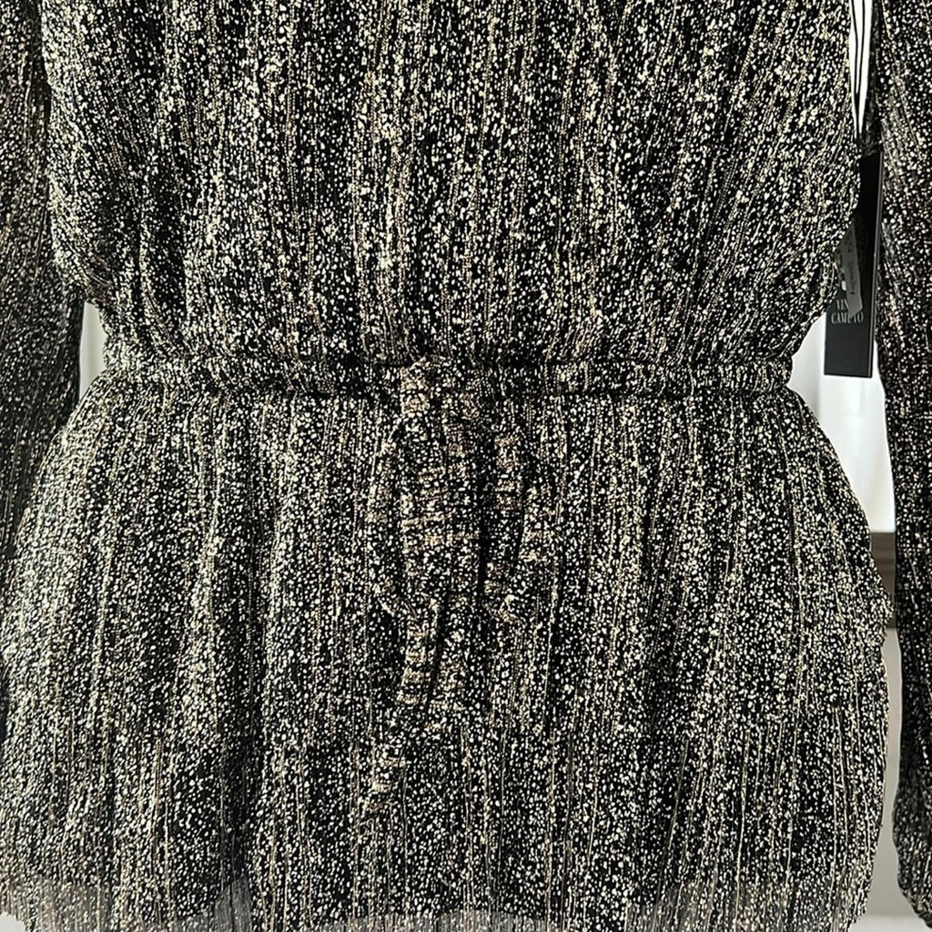 Vince Camuto Metallic Crossover Top, Rich Black Sparkle & Shine Size XS NEW