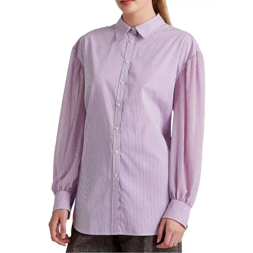 Lauren Ralph Striped Broadcloth Shirt in Lavender, Size XL New w/Tag