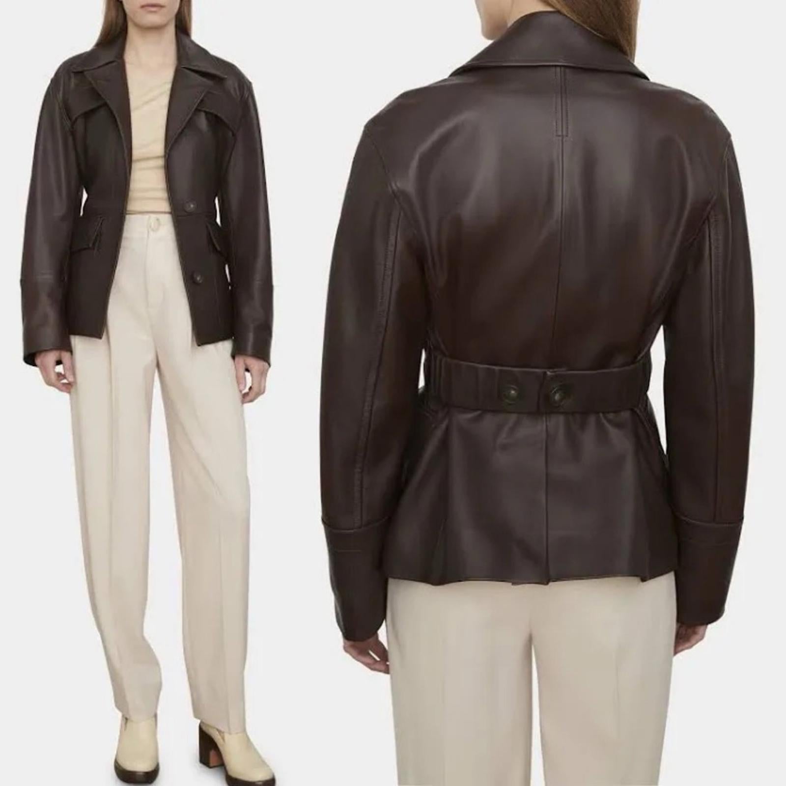 Vince 100% Lamb Leather Safari Jacket in Brown, Size M New w/Tag Retail $1495