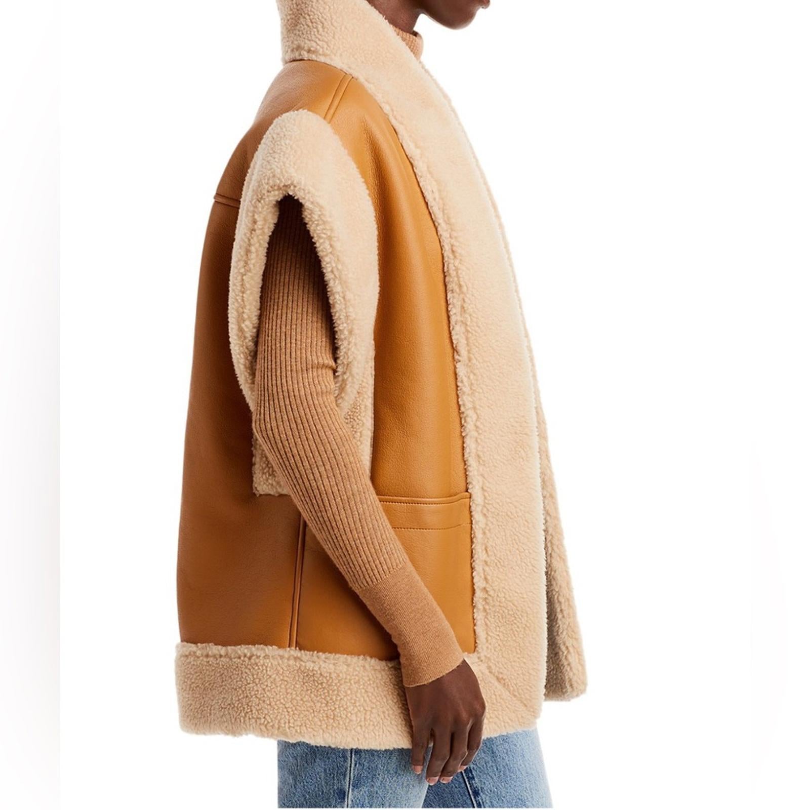 A.L.C. Sutton Faux Shearling Vest in Tan/Cream, Size XL NEW w/Tag
