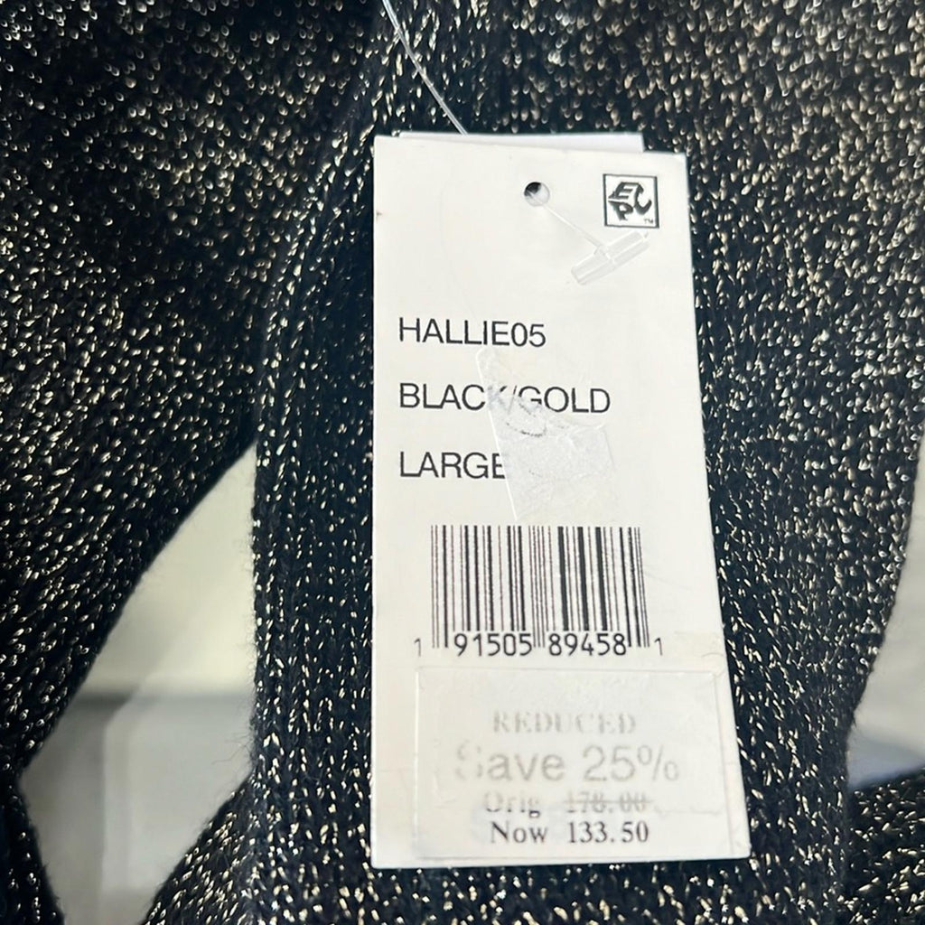 Velvet by Graham & Spencer Hallie Metallic Crewneck Sweater, Black/Gold L NWT