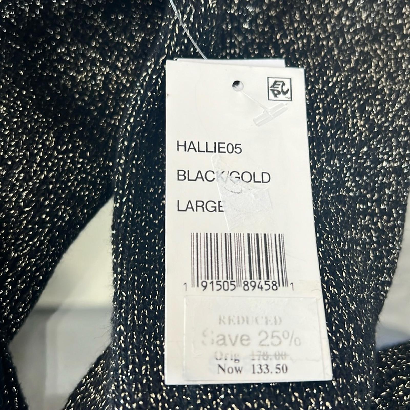 Velvet by Graham & Spencer Hallie Metallic Crewneck Sweater, Black/Gold L NWT