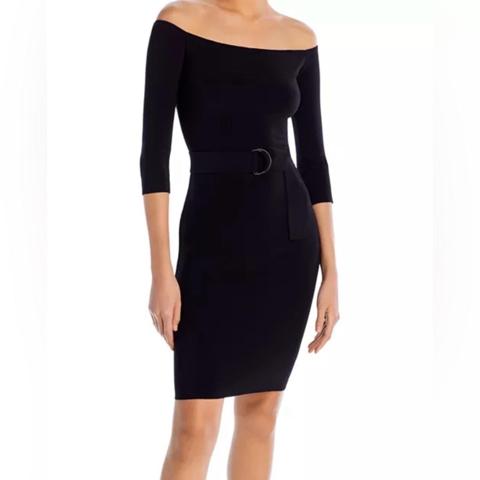 Norma Kamali Black Off-Shoulder Bodycon Mini Dress, Size L/40, NEW