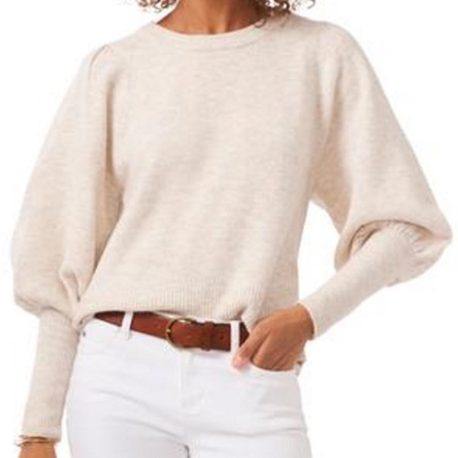 Vince Camuto Beige Ribbed Long Balloon Sleeve Crew Neck, Size XL New w/Tag