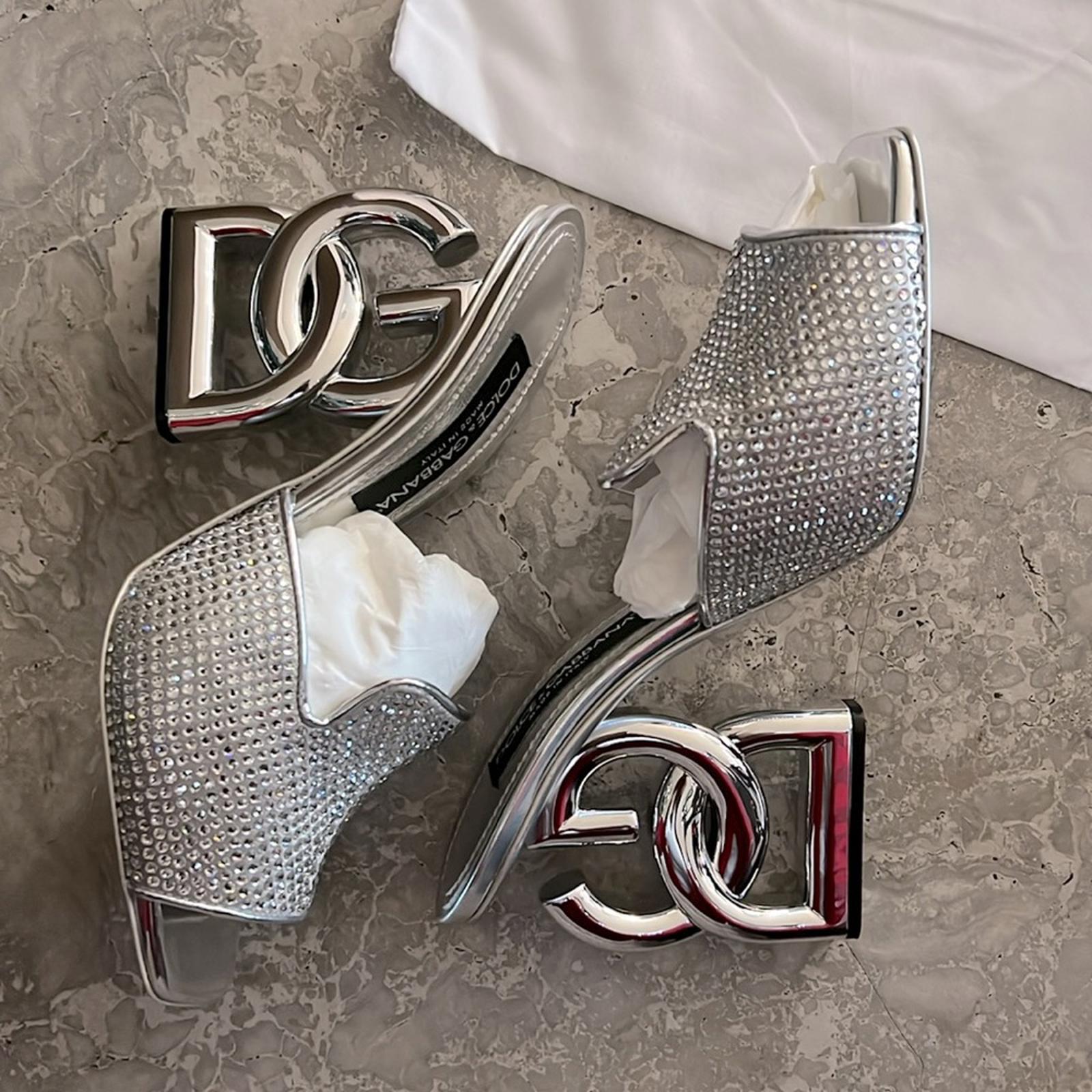 Dolce & Gabbana DG-Heel Gemstone-Embellished Mules Size 40 NEW + Box + Dust Bag