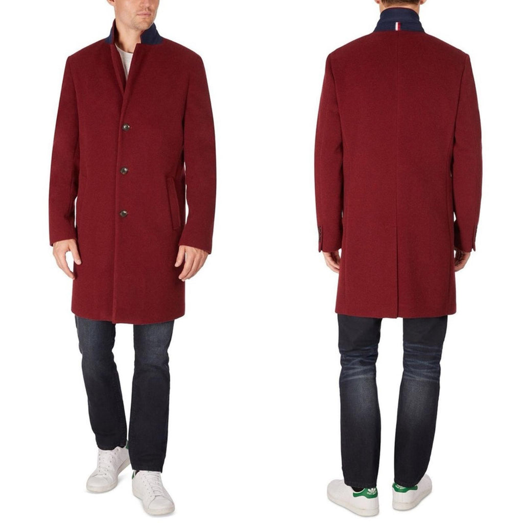 Tommy Hilfiger Addison Wool-Blend Trim Fit Overcoat in Red, Size 44 Short