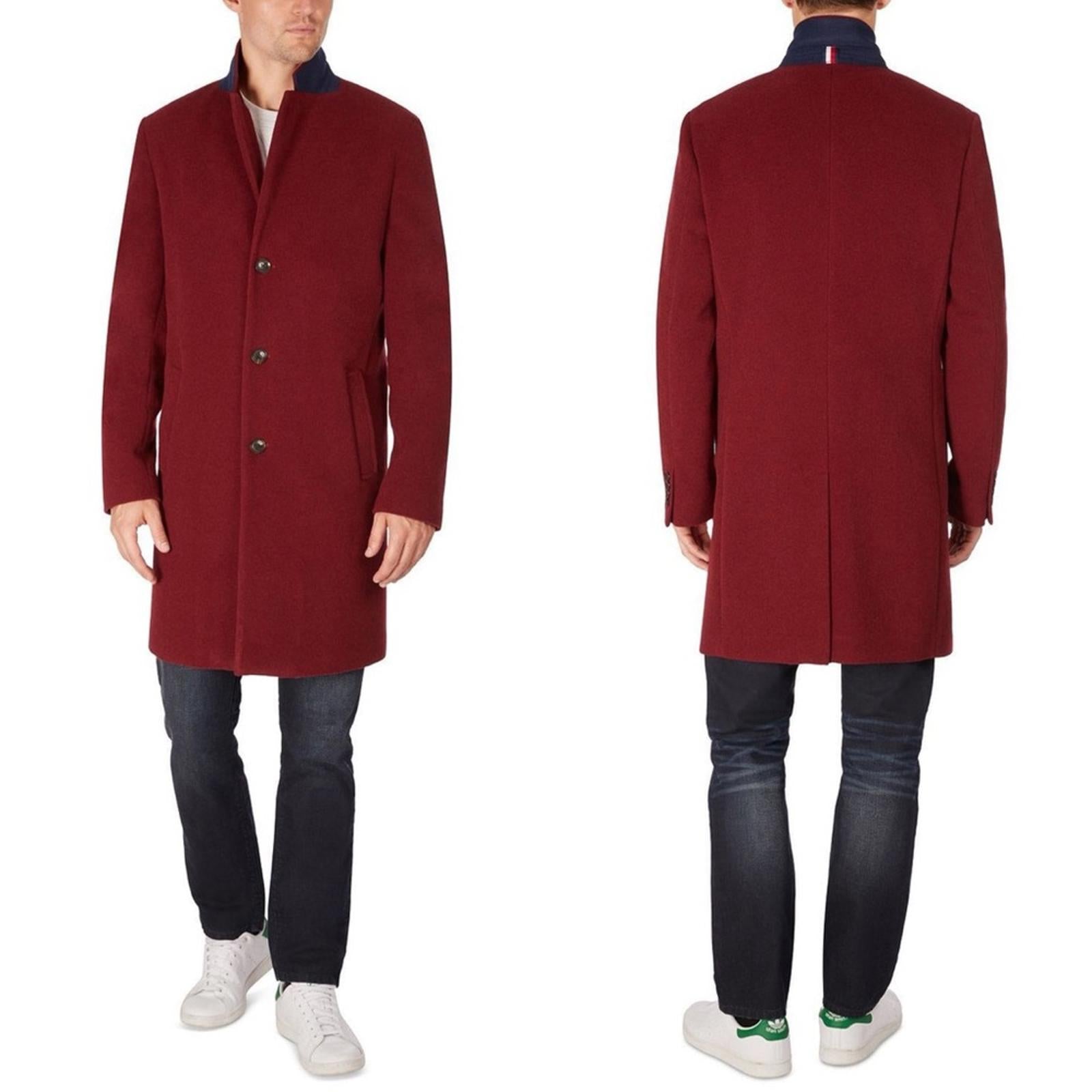 Tommy Hilfiger Addison Wool-Blend Trim Fit Overcoat in Red, Size 44 Short