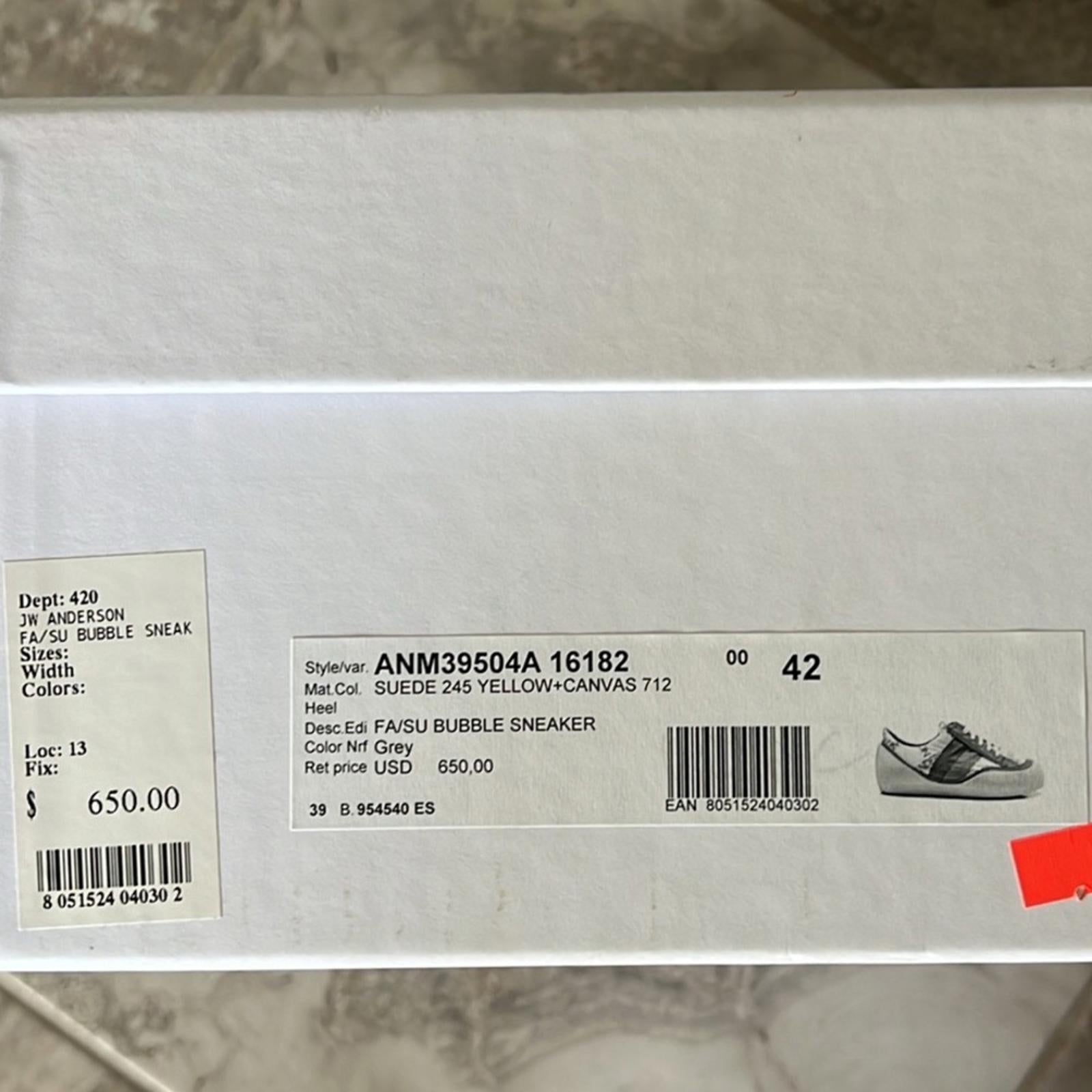 JW Anderson Color-Blocked Canvas LaceUp Bubble Sneakers, Size 42 New in Box