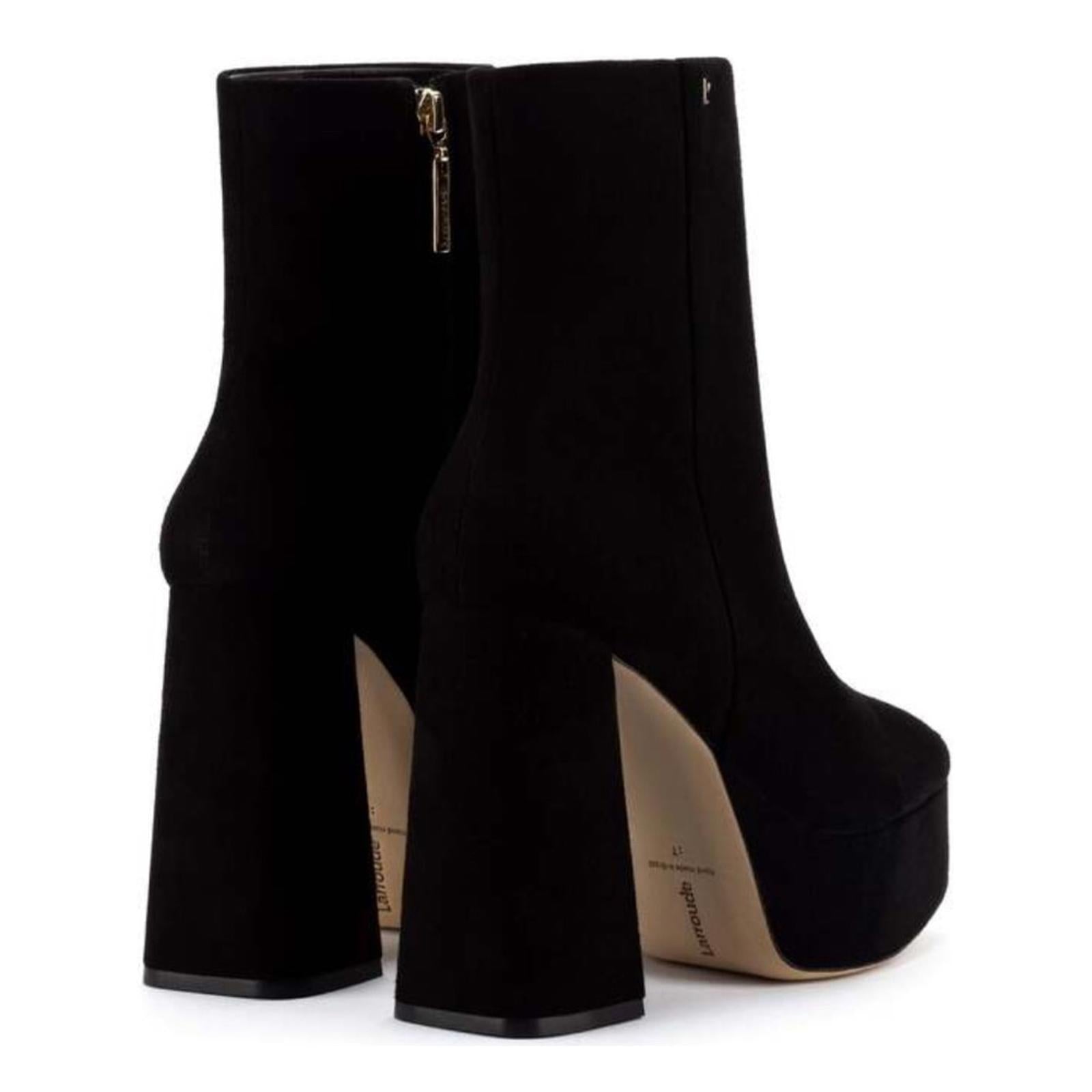 LARROUDÉ Dolly Boots Stretch Velvet in Black, Size 8 NEW in Box +2 Dust Bags