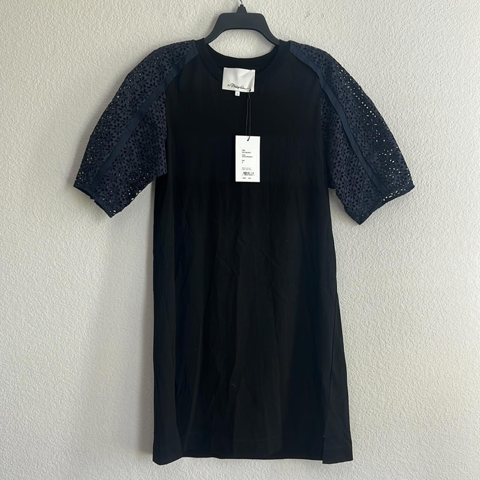 3.1 Phillip Lim Broderie Sleeve Dress in Black Midnight, NWT, Size S