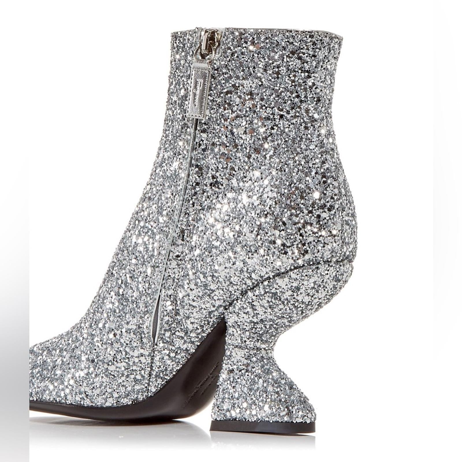 Salvatore Ferragamo Glitter Sculptural-Heel Zip Booties Size 10 New in Box $1295