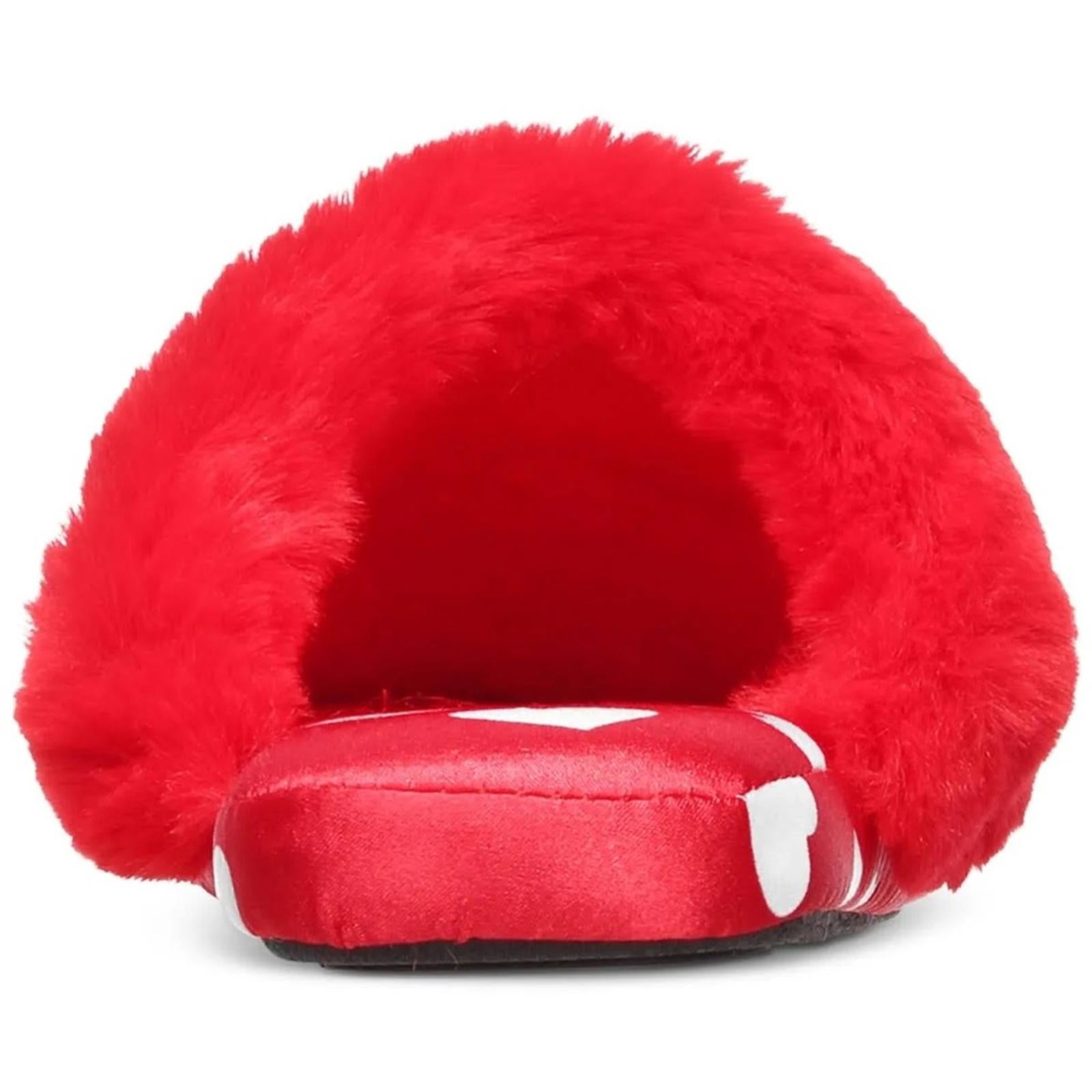 INC Hearts Faux-Fur-Trim Slippers in Red/White Size XL(11-12) New w/Tag