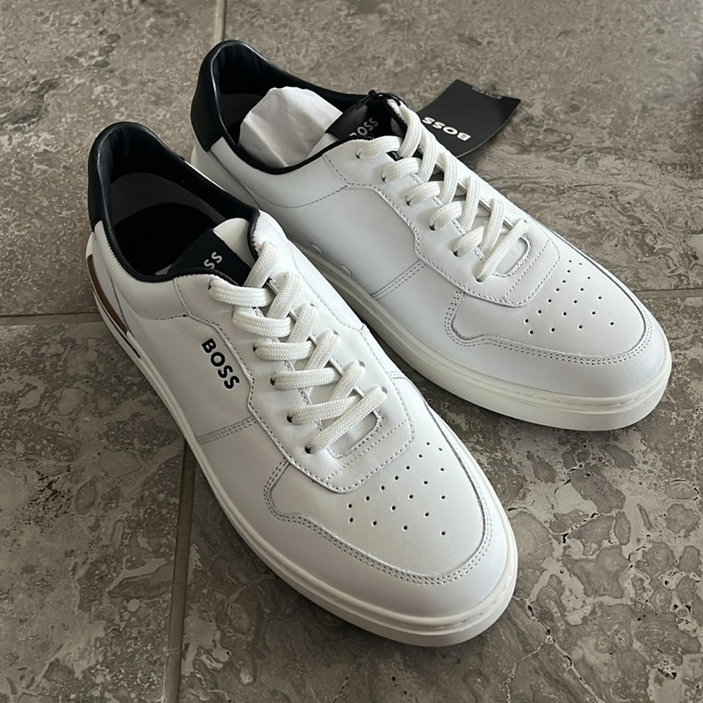 BOSS Leather Sneakers Clint in White, Size 43/10 New in Box