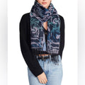 Steve Madden Vibrant Rose Jacquard Blanket Scarf with Fringe in Blue NWT