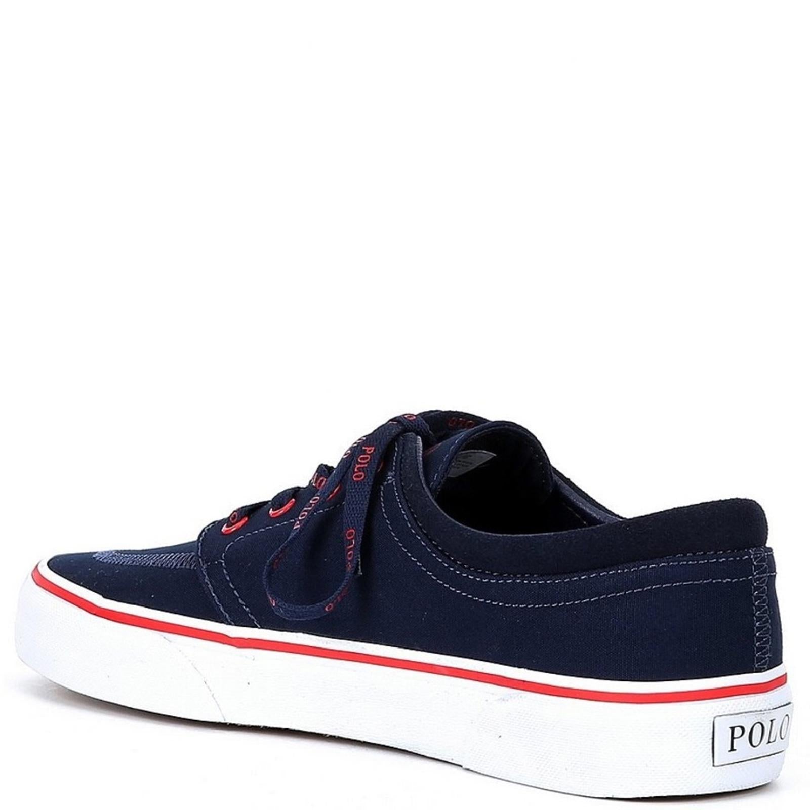 NWT Polo Ralph Lauren Men's Faxon x Logo Lace-Up Canvas Sneakers Navy, Size 10