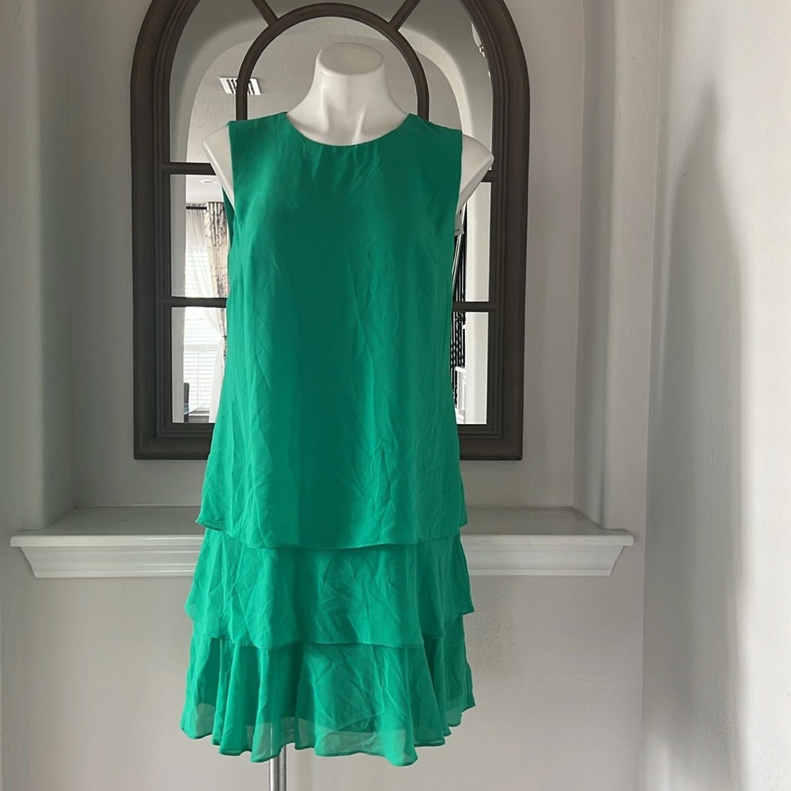 Lauren Ralph Lauren Round Neck Georgette Ruffled Shift Dress, Green Size 8 NWT