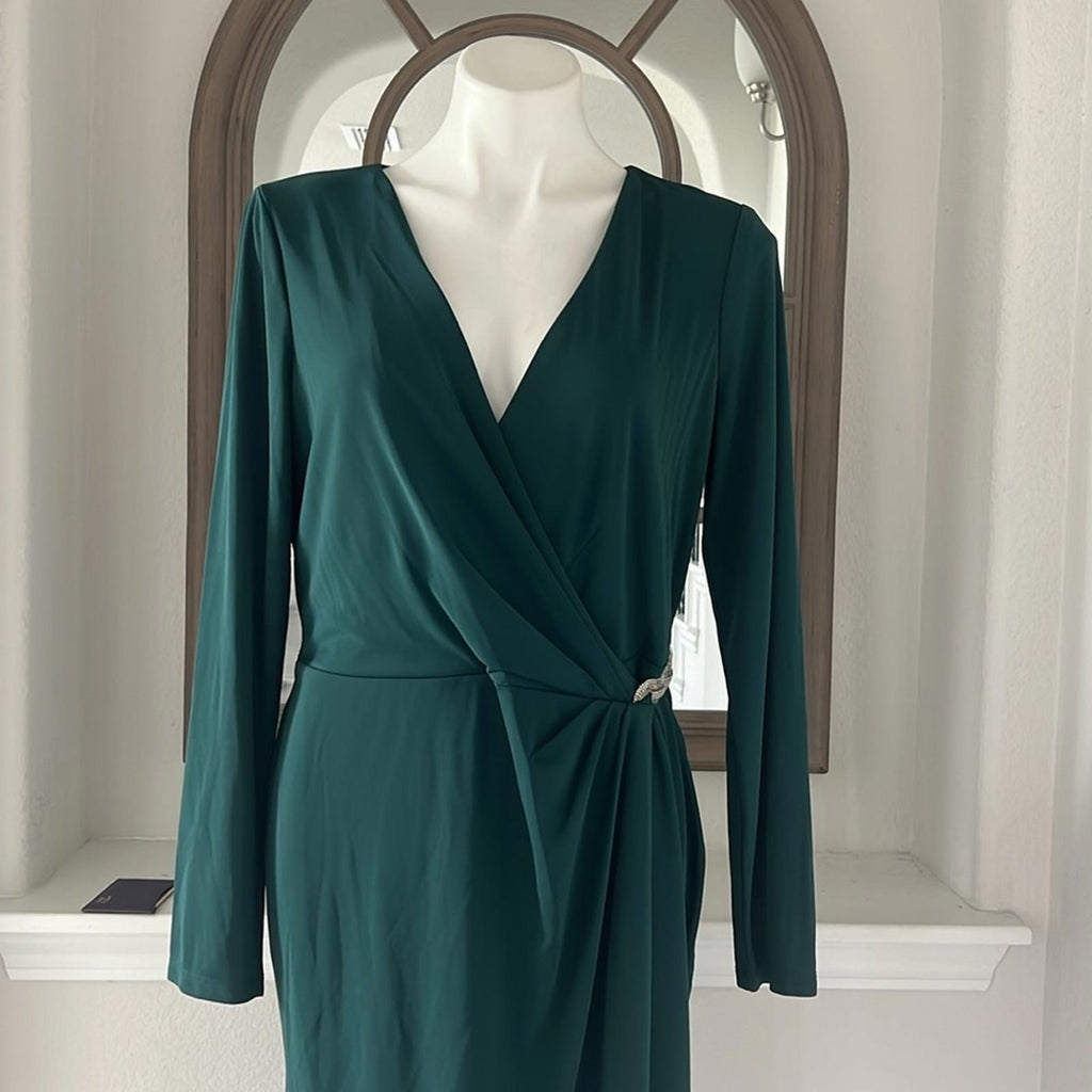 Lauren Ralph Lauren Jersey Surplice Cocktail Dress in  Green, Size 14, New w/Tag