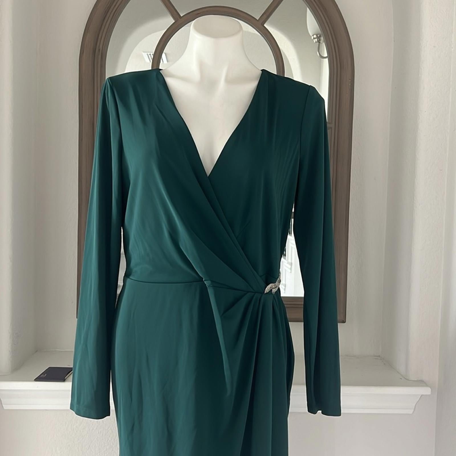 Lauren Ralph Lauren Jersey Surplice Cocktail Dress in  Green, Size 14, New w/Tag