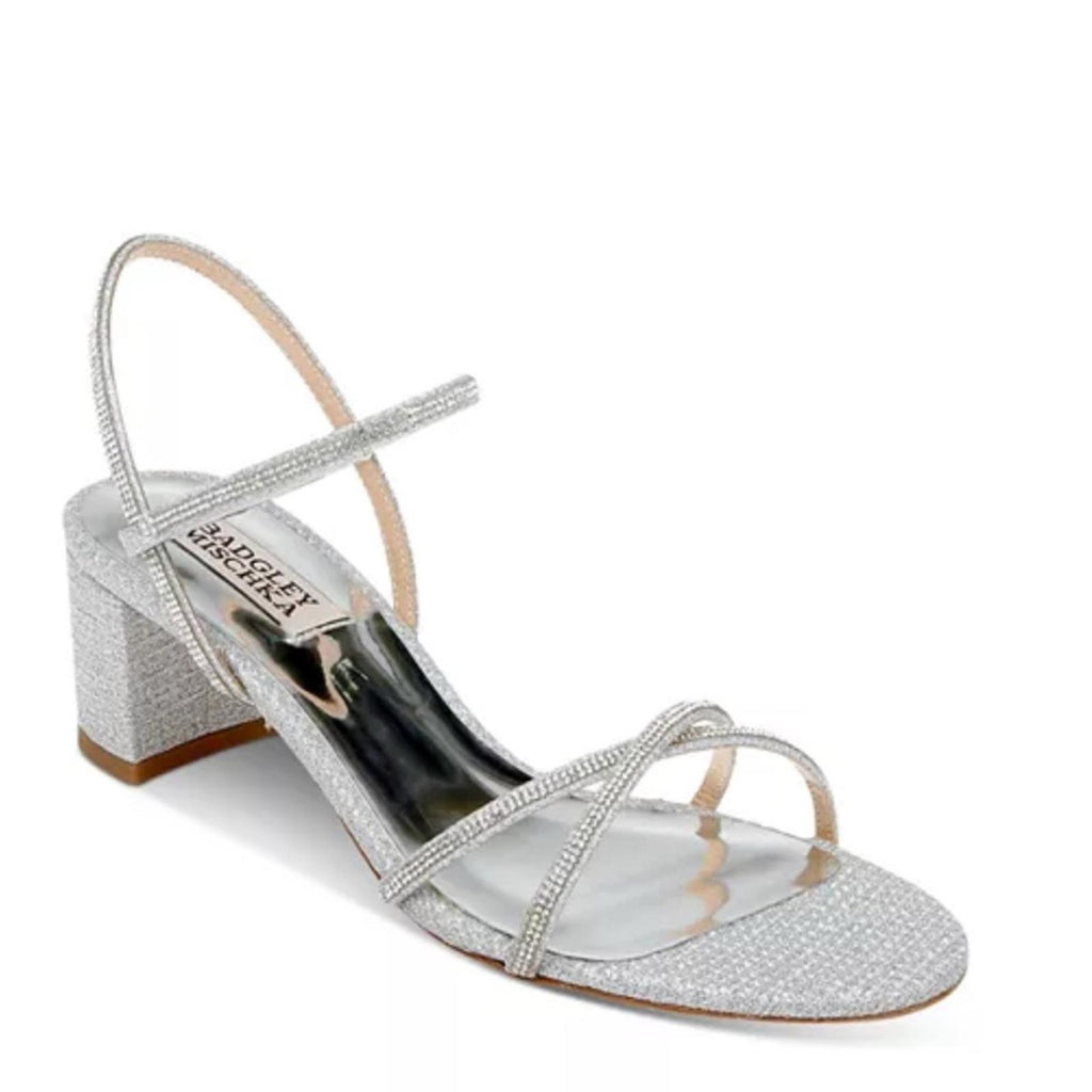 Badgley Mischka Ultima Strappy Block Heel Sandals in Silver, Size 11 New in Box