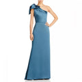 Amsale One-Shoulder Fluid Satin A-Line Gown in Petrol Green, Size 6, NEW