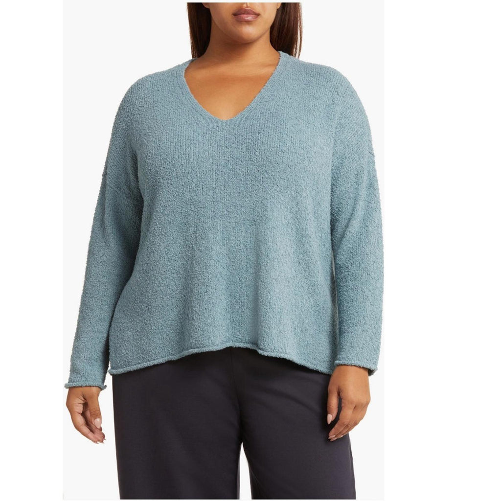 Eileen Fisher Organic Cotton Blend Sweater in Blue Steel, Very Soft, Size 1X NEW