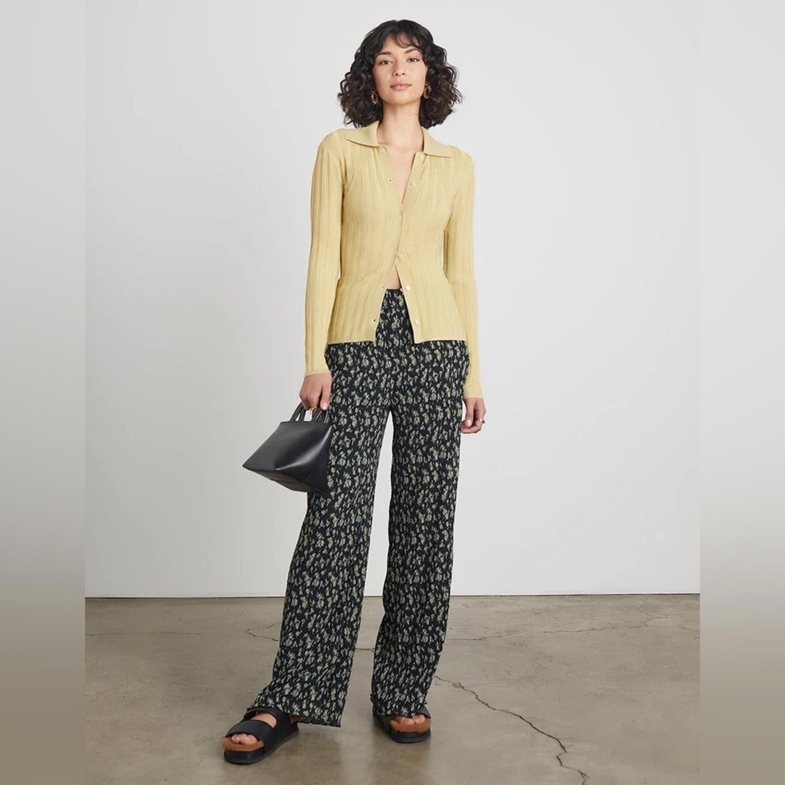 WhoWhatWear MADDEN High-Waisted Plissé Pants, Disty Floral New w/Tag Retail $158