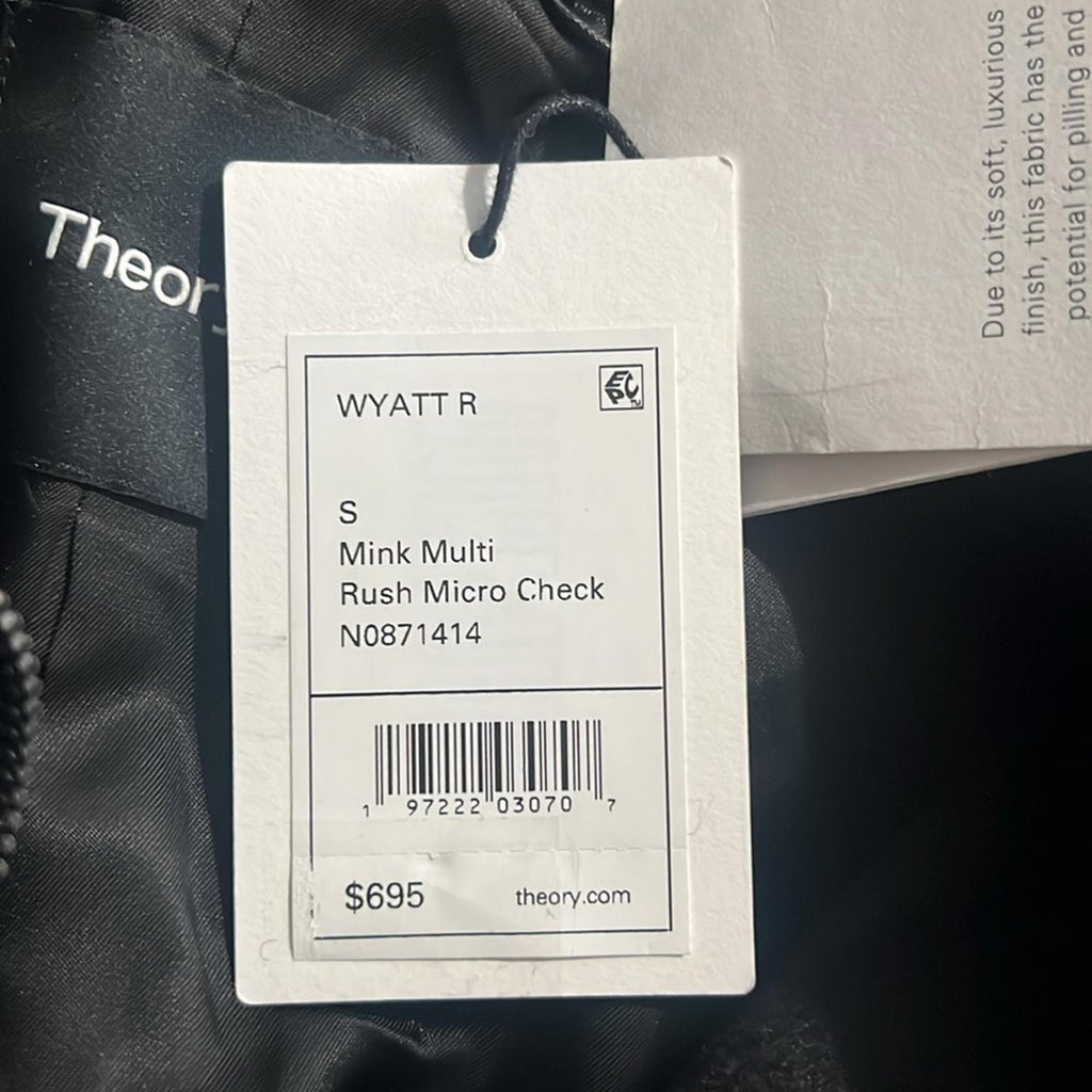 Theory Wyatt Rush Micro Check Wool Jacket, Size S, NEW