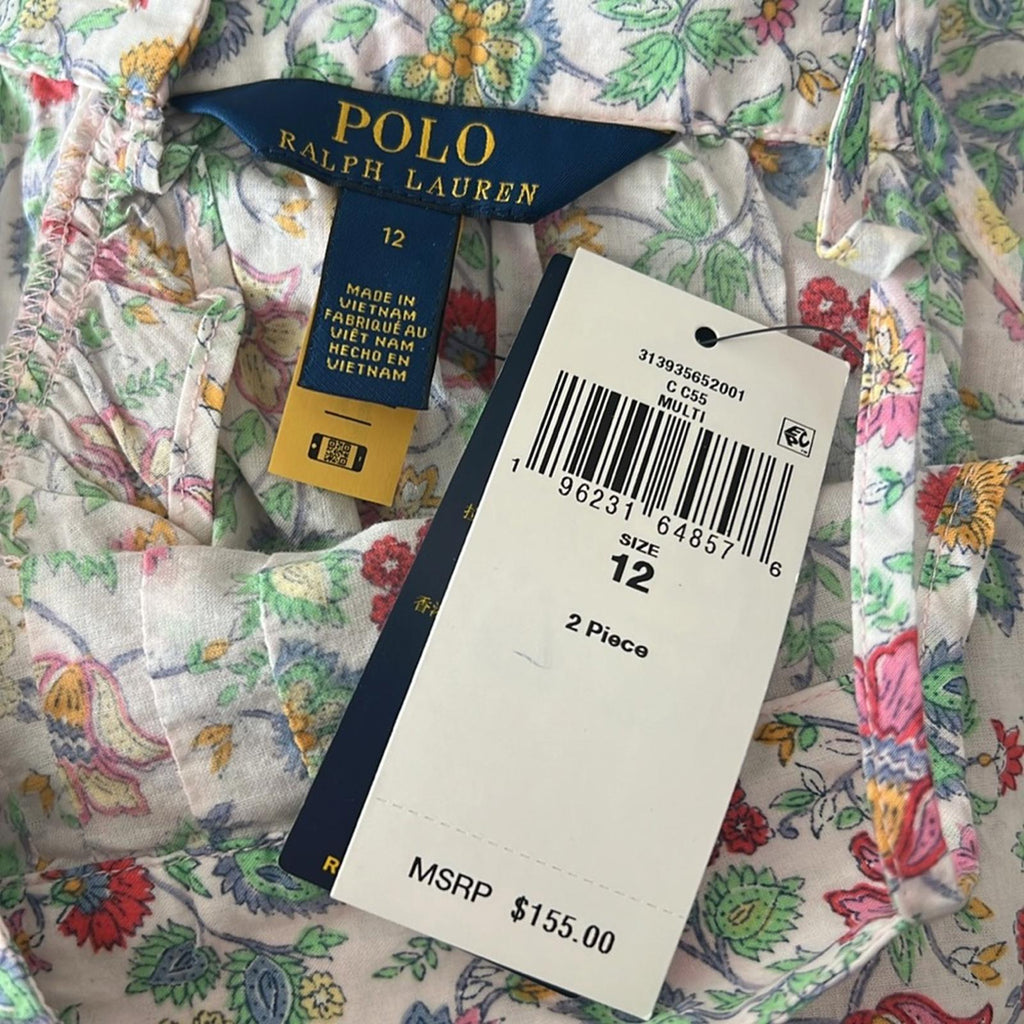 Polo Ralph Lauren Girl's Floral Cotton Batiste 2-Piece Set, Size 12 NWT $155