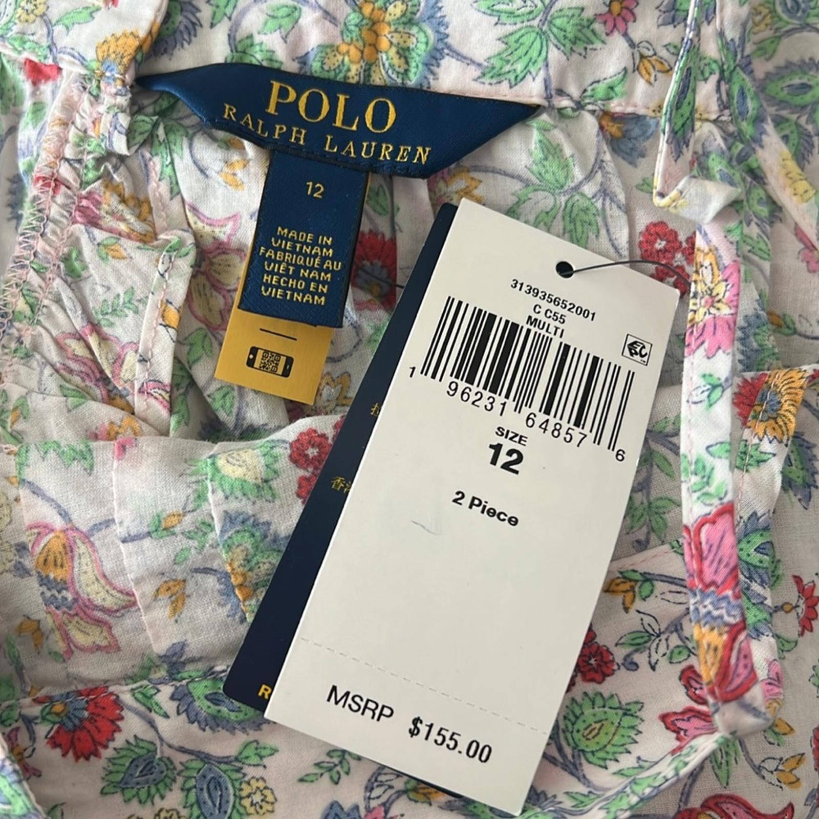 Polo Ralph Lauren Girl's Floral Cotton Batiste 2-Piece Set, Size 12 NWT $155