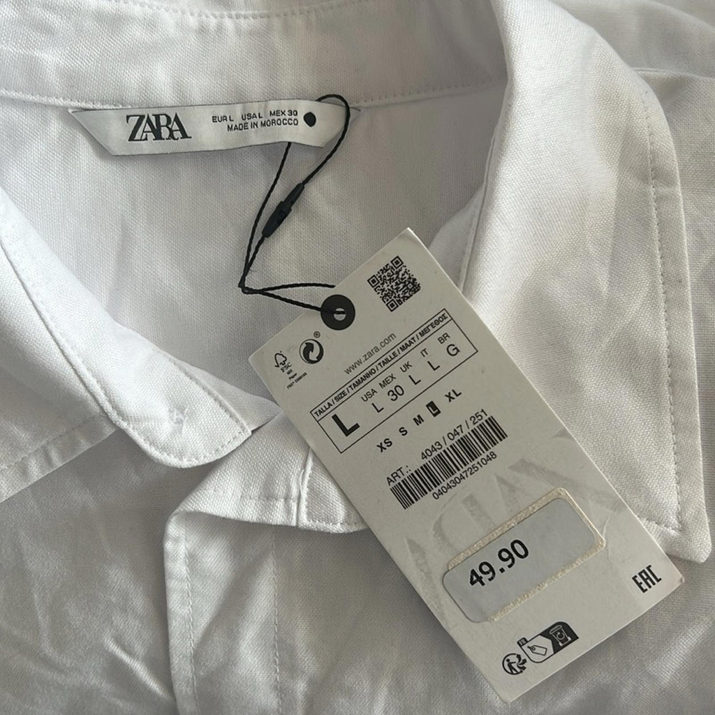 ZARA White Denim Button Up Sleeveless Shirt, Size L New w/Tag