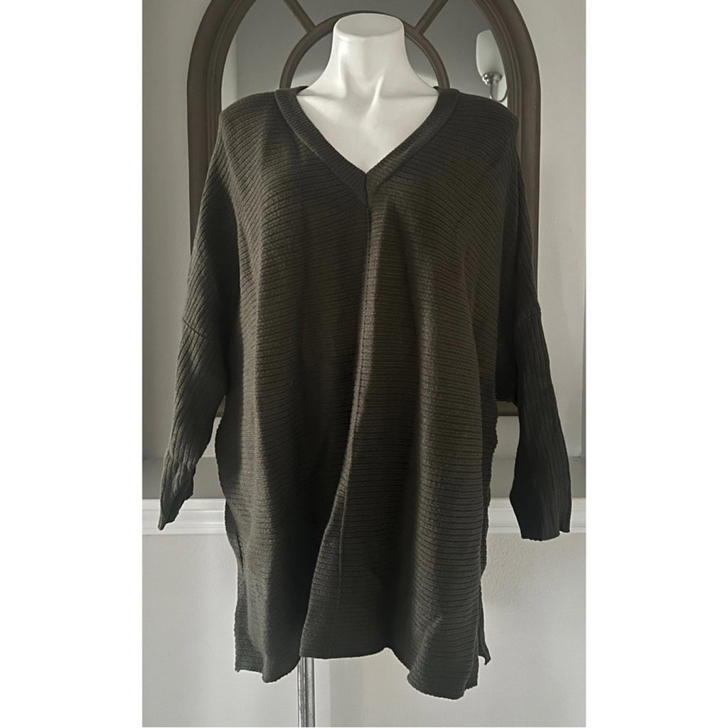 Adrianna Papell Ottoman Ribbed Tunic Sweater in Heather Olive Size 1X New w/Tag