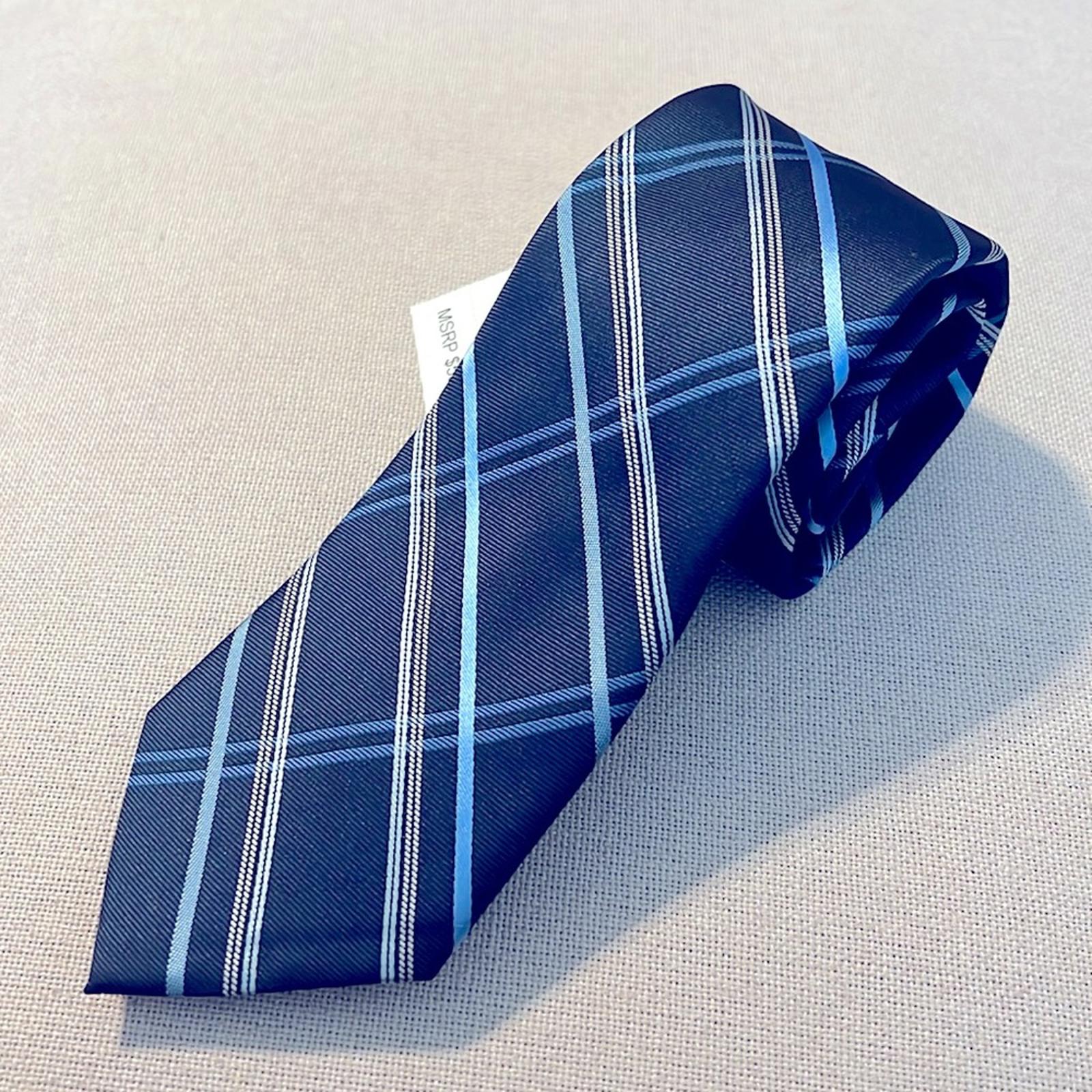 Perry Ellis Portfolio Diagonal Plaid Navy Neck Tie, Blue New w/Tag