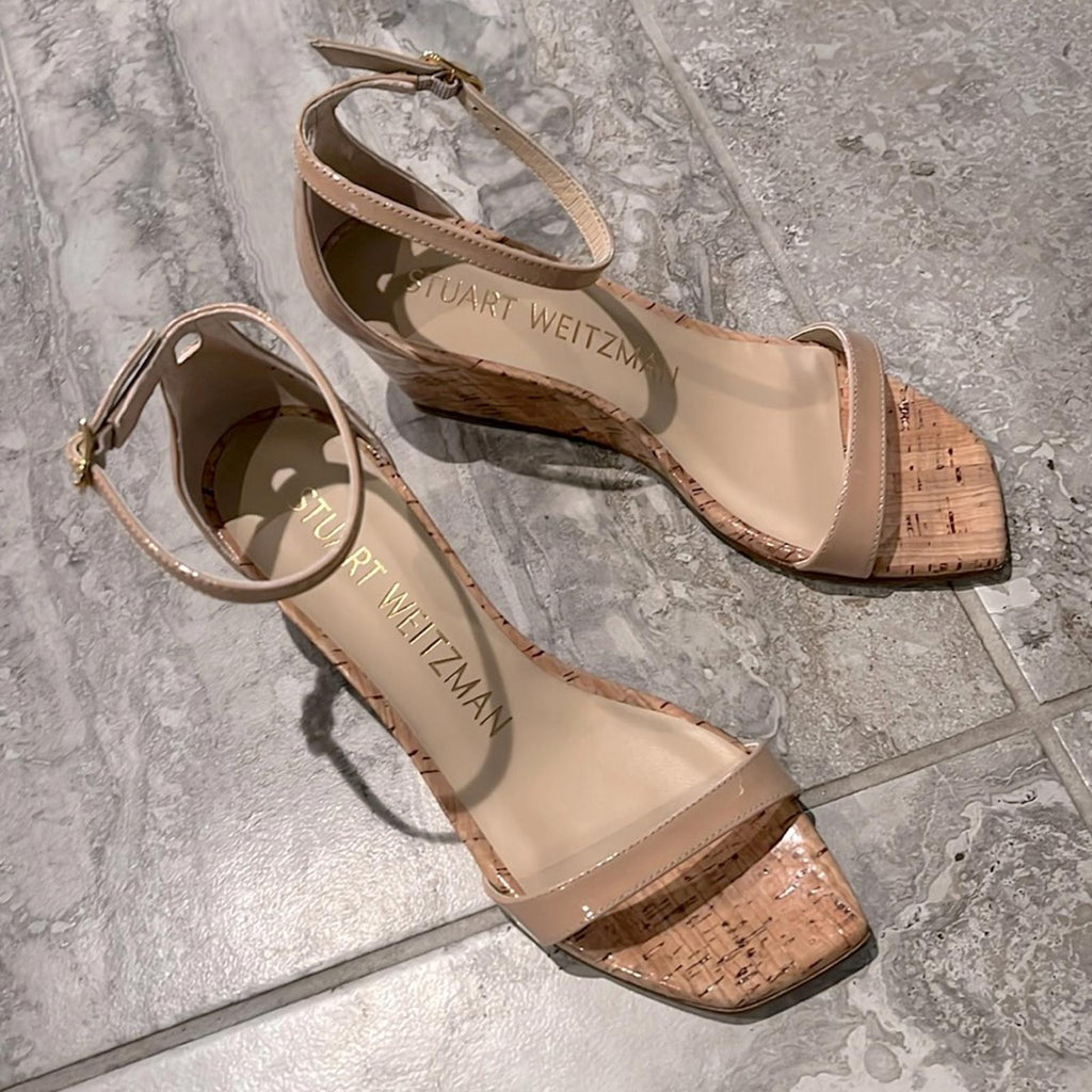 Stuart Weitzman Nudistcurve 50 Ankle Strap Wedge Sandals, Size 37/6 NEW +DustBag