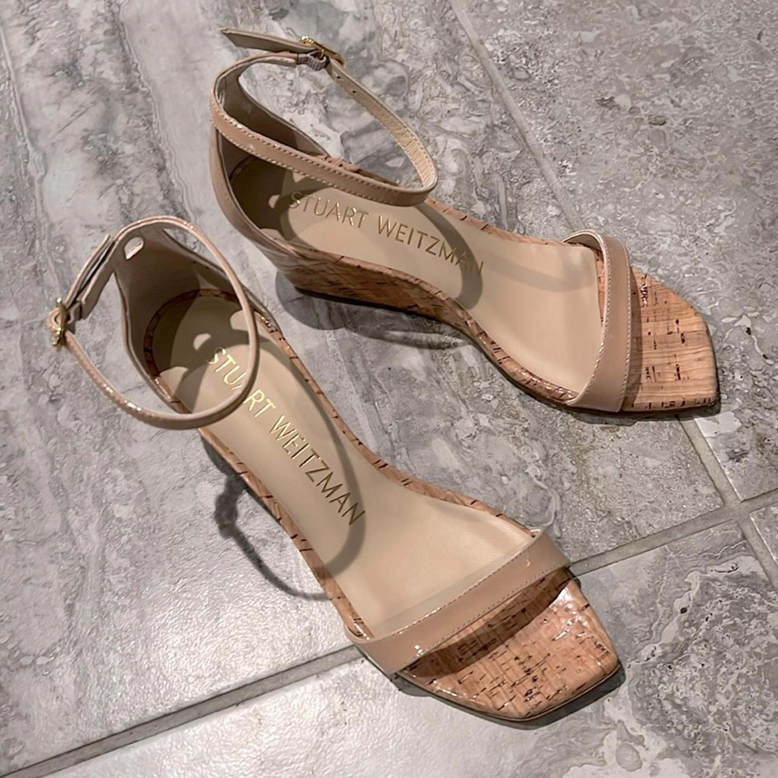 Stuart Weitzman Nudistcurve 50 Ankle Strap Wedge Sandals, Size 37/6 NEW +DustBag
