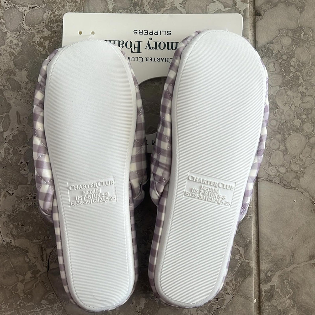 Charter Club Quilted Gingham Clog Slippers in Purple/White Size Medium (US 7-8)