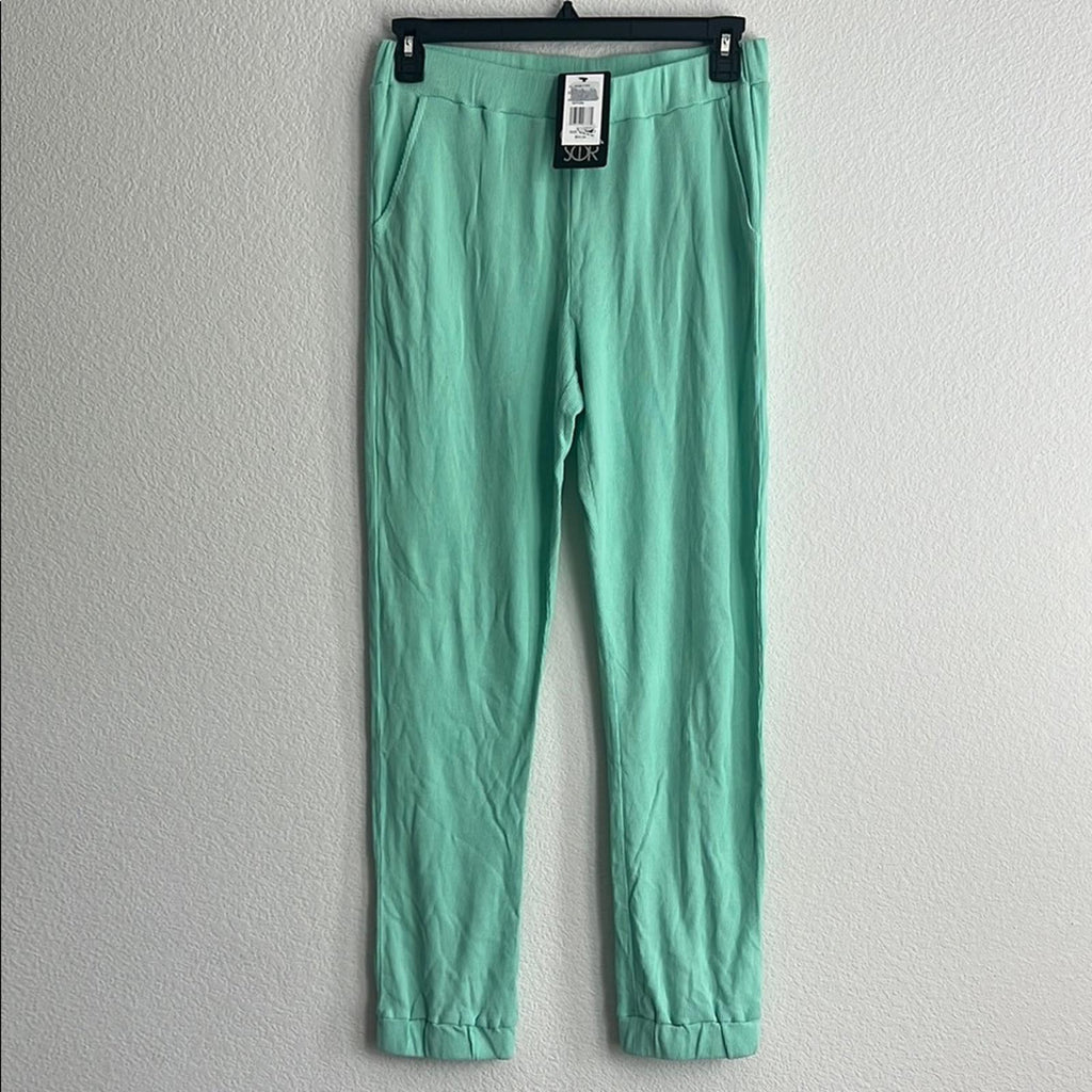 Chaser Women’s Waffle Knit Sweatpants Jogger Pants in Mint Green, Size L NWT