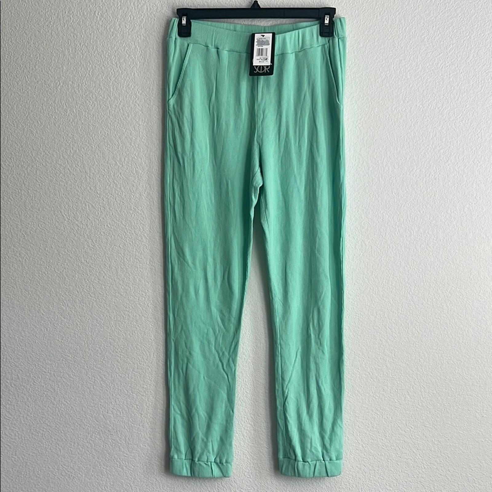 Chaser Women’s Waffle Knit Sweatpants Jogger Pants in Mint Green, Size L NWT