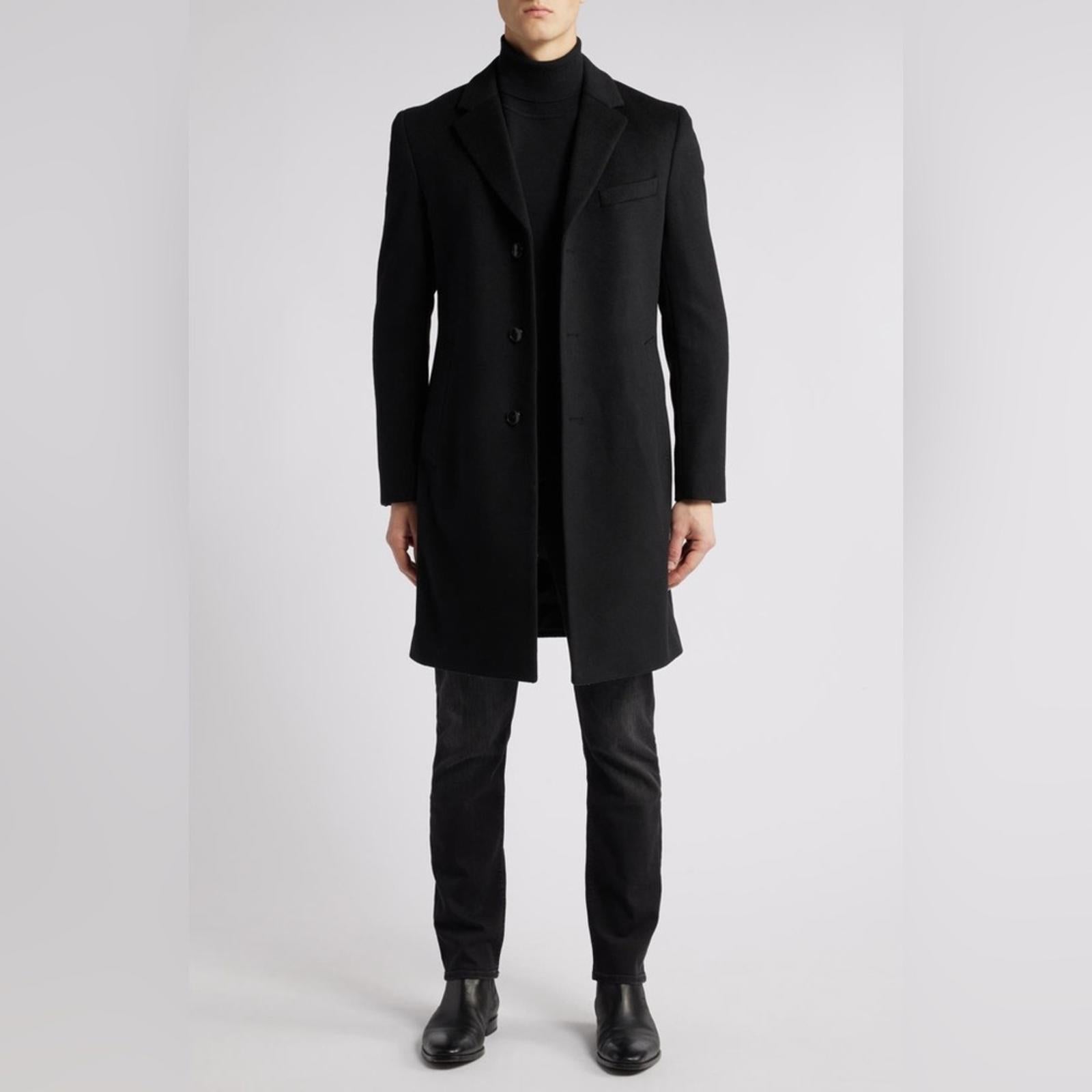 BOSS Cashmere-Wool Trench Coat in Black, Size IT 56, US 46R New w/o Tag