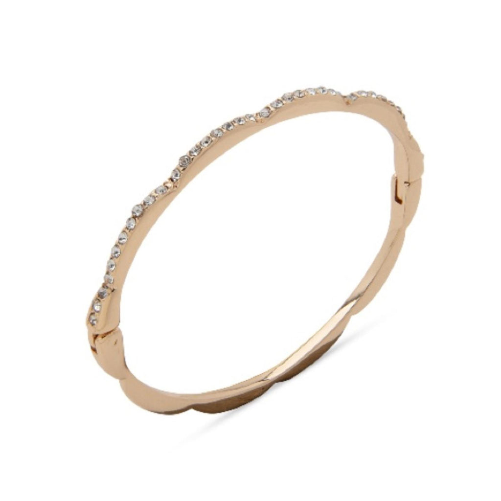 Anne Klein Gold Tone Crystal Scallop Stone Hinge Bangle Bracelet, New w/Tag