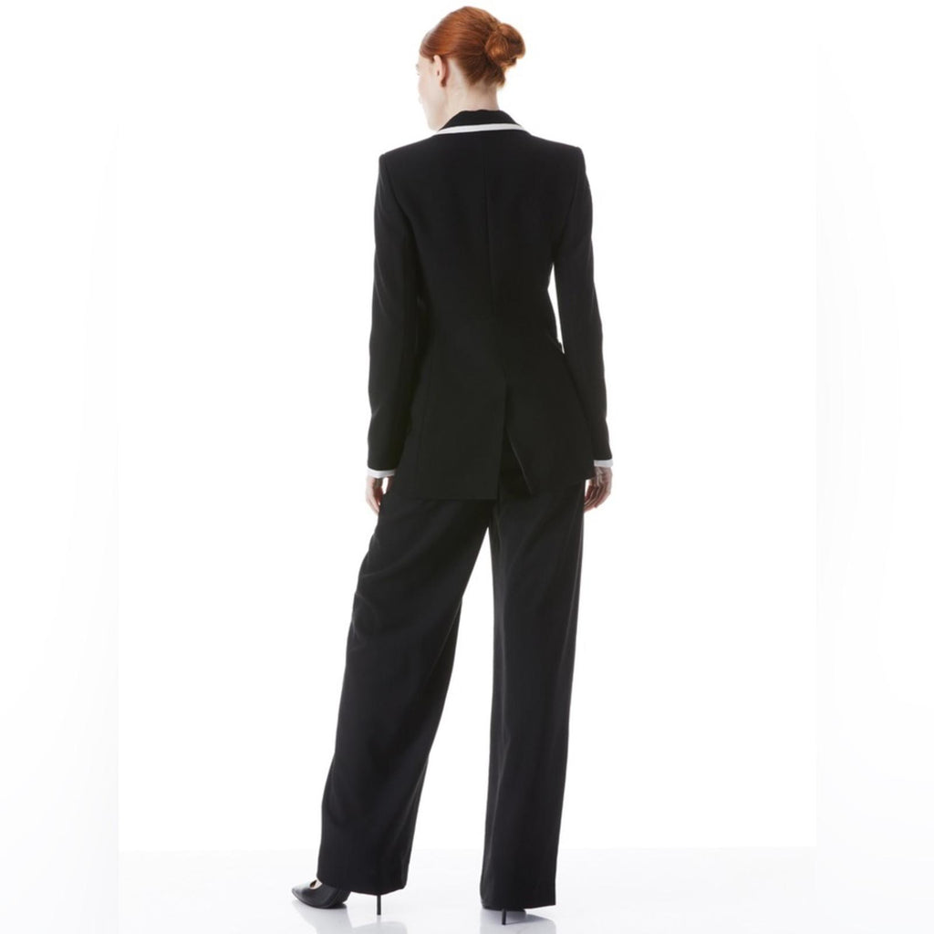 Alice + Olivia Breann Long Fitted Blazer with Piping, Black Size 4, New w/Tag
