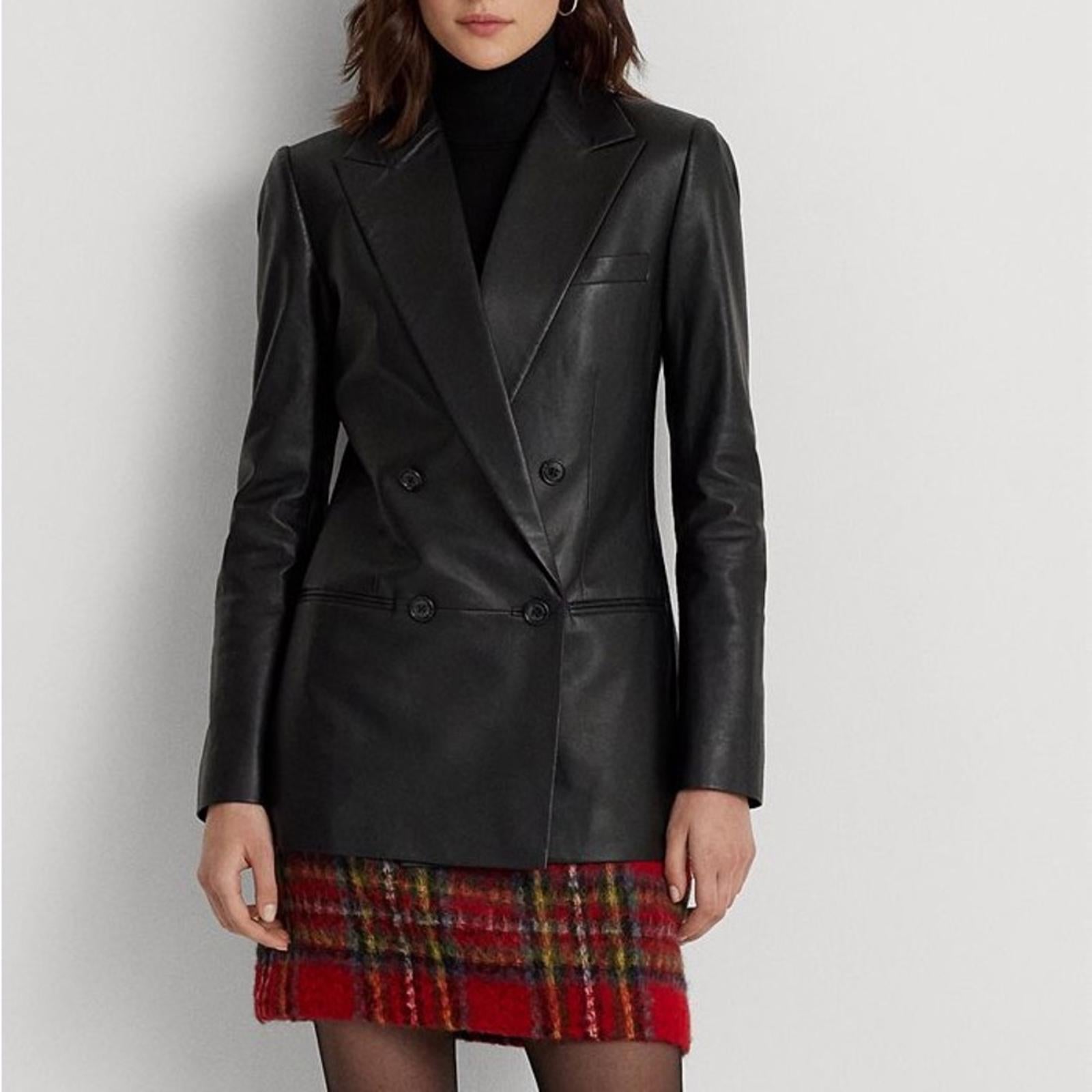 Ralph Lauren Double-Breasted Lambskin Blazer in Black, Size 14 New w/Tag $795