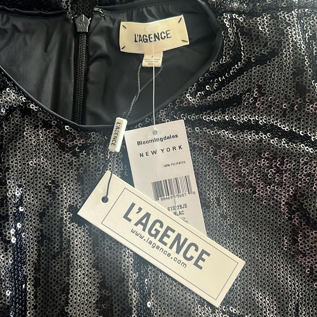 L'Agence "Alba" Sequin-Embellished Mini Dress w/Padded Shoulders Size 2 NWT $495