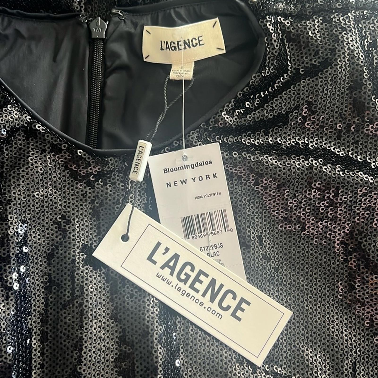 L'Agence "Alba" Sequin-Embellished Mini Dress w/Padded Shoulders Size 2 NWT $495
